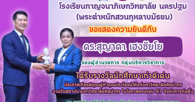 ขอแสดงความยินดีกับ ดร.สุญาดา เฮงชัยโย รองผู้อำนวยการ กลุ่มบริหารวิชาการ ได้รับรางวัลนักศึกษาเก่าดีเด่น ประกาศเกียรติคุณผู้ทำคุณประโยชน์ให้แก่มหาวิทยาลัยศิลปากร งานวันสถาปนามหาวิทยาลัยศิลปากร ในโอกาสครบรอบ 81 ปีแห่งการก่อตั้ง ณ มหาวิทยาลัยศิลปากร วังท่าพระ กรุงเทพมหานคร วันที่ 12 ตุลาคม 2567